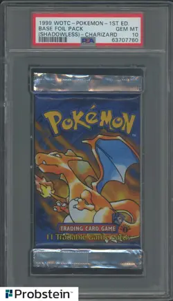 1999 Pokemon Base Set 1st Edition Shadowless Booster Pack Charizard Art PSA 10 - Image 1