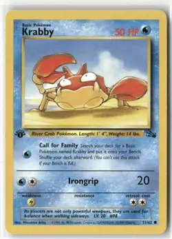 Pokemon Krabby 51/62 1st Edition Fossil Common - Image 1