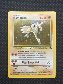 1999 Pokemon TCG Card Hitmonlee Fossil 7/62 Unlimited Holo Rare - Image 1