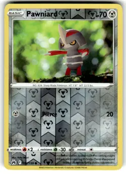 Pawniard 092/159 Common Crown Zenith Pokemon Reverse Holo Near Mint - Image 1