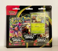 Pokemon TCG: Mega Evolution Perfect Order 3-Pack Triple Blister Chikorita Promo - Image 1