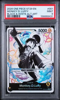 2026 One Piece ST29 EN Black & White Alt Art #001 Monkey D. Luffy PSA 9 MINT - Image 1