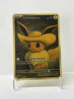 Pokemon Van Gogh Eevee with Grey Felt Hat HP60 Gold Metal Card Collectible - Image 1