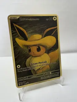 Pokemon Van Gogh Eevee with Grey Felt Hat HP60 Gold Metal Card Collectible - Image 2