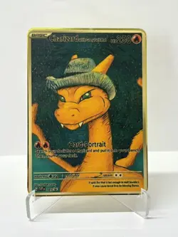 Pokemon Van Gogh Charizard with Grey Felt Hat HP250 Gold Metal Card Collectible - Image 1
