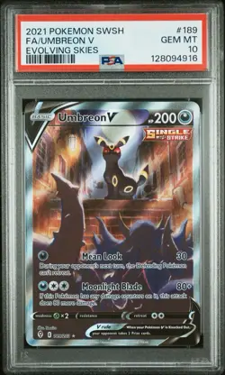 2021 Pokemon SWSH Evolving Skies #189 FA Umbreon V PSA 10 GEM MINT - Image 1