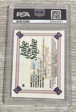 1991 Classic WWF Jake the Snake Roberts #39 PSA 10 Gem MINT - Low POP 1 G15 - Image 2
