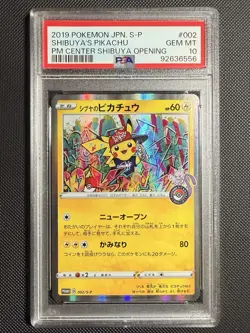 PSA 10 Shibuya's Pikachu 002/S-P Pokemon Center Promo Pokemon Card Japanese 2019 - Image 1
