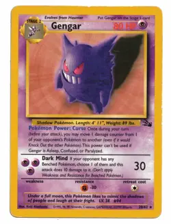 Pokemon Card: Gengar 20/62 Fossil Set Rare! EXC - Image 1