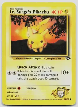 Lt. Surge's Pikachu 84/132 Gym Challenge Unlimited Pokemon MP - Image 1