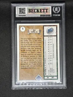 BGS 8 1989 Upper Deck Ken Griffey Jr. Rookie #1 RC Vintage - Image 2
