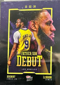 Topps Now 2024 #1 Father/Son Debut Rookie Bronny James Jr LeBron Lakers - Image 1