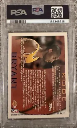 1996 Topps #138 Kobe Bryant HOF Lakers HOF RC PSA 8 NM-MT - Image 2