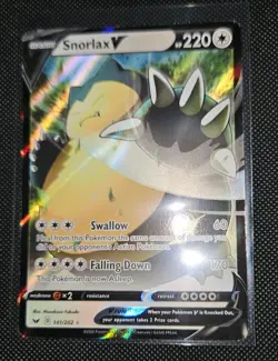 Pokemon Snorlax v Ultra Rare TCG Card SWSH Base Set 141/202 NM - Image 1
