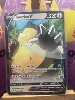 Pokemon TCG Snorlax v Holo Ultra Rare Card 141/202 SWSH Base Set - Image 1