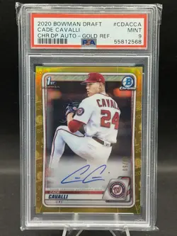 2020 Bowman Chrome Draft Cade Cavalli 1st True Gold Refractor Auto RC #/50 PSA 9 - Image 1