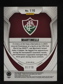 2025 PANINI PRIZM FIFA CLUB WORLD CUP MARTINELLI RC GOLD SEISMIC /10 #116 - Image 2
