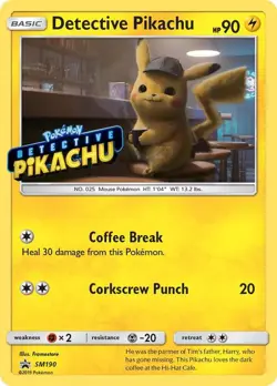 DETECTIVE PIKACHU SM190 SUN & MOON POKEMON (STAMPED PROMO HOLO, NM) - Image 1