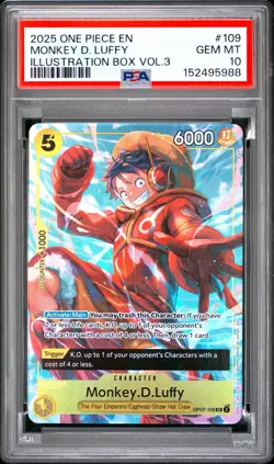 One Piece Monkey.D.Luffy Illustration Box Vol.3 OP07-109 SR Foil EN PSA 10 - Image 1