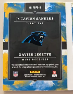 2024 Panini Origins Ja'Tavion Sanders Xavier Legette Gold RC Patch Auto Book /10 - Image 4