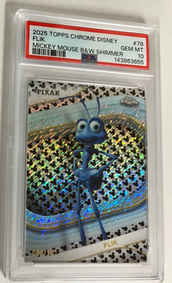2025 TOPPS CHROME DISNEY MICKEY MOUSE B&W SHIMMER #78 FLIK CARD68 /101 PSA 10 - Image 3