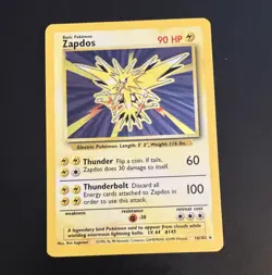 Pokemon Zapdos Holo Rare Card Base Set 16/102 English WotC 1999 90 HP - Image 1