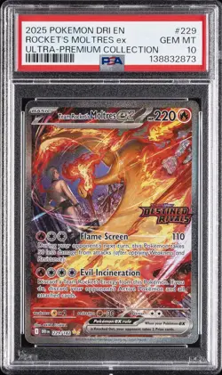 2025 POKEMON DRI EN-DESTINED RIVALS #229 TEAM ROCKET'S MOLTRES EX PSA 10 - Image 1