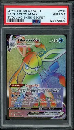 Pokemon PSA 10 Glaceon VMAX 208/203 Evolving Skies Rainbow Rare Secret Rare - Image 1