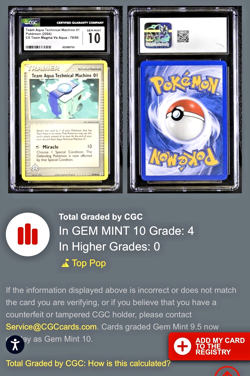 ‼TOP POP 4 VINTAGE‼Pokemon EX Magma V Aqua TEAM AQUA TECH MACHINE #79 CGC 10 - Image 2