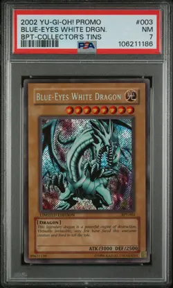 2002 YU-GI-OH! PROMO BPT-COLLECTOR'S TINS #003 BLUE-EYES WHITE DRAGON PSA 7 - Image 1