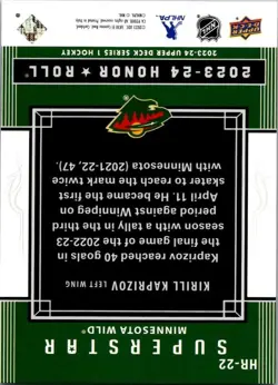 Kirill Kaprizov 2023-24 Upper Deck Superstar Honor Roll #HR-22 - Minnesota Wild - Image 2
