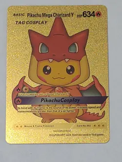 Pikachu Mega Charizard Y Tag Cosplay Gold Foil Display Card (Fan Art) - Image 1