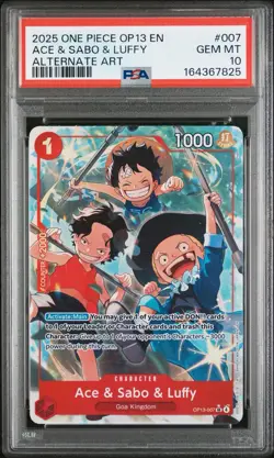Ace Sabo Luffy PSA 10 One Piece Card OP13-007 Carrying on his Will 2025 Alt Art - Image 1