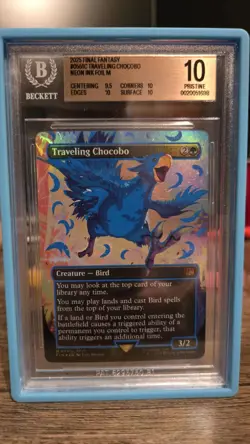 MTG Traveling Chocobo (Borderless) (Neon Ink Blue) Final Fantasy Foil BGS 10 - Image 1