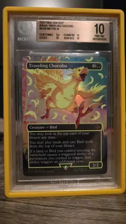 MTG Traveling Chocobo (Borderless) (Neon Ink Yellow) Final Fantasy Foil BGS 10 - Image 1