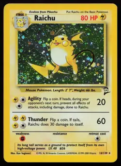 Raichu 16/130 Holo Rare Base Set 2 Pokemon English SWIRL NM - Image 1