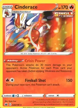 CINDERACE 028/198 HOLO RARE CHILLING REIGN POKEMON NM/M - Image 1