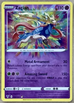 2020 POKEMON TCG VIVID VOLTAGE ZACIAN AMAZING RARE HOLO 082/185 NM+ - Image 1