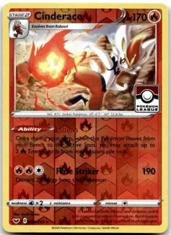 Cinderace 34/202 Pokemon League Stamp Pokemon Card Reverse Holo NM - Image 1