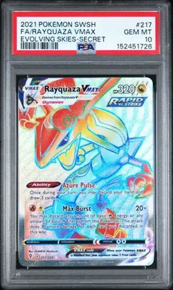 PSA 10 Rayquaza Vmax 217/203 Pokemon Evolving Skies Secret Rare Rainbow - Image 1