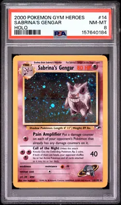 2000 POKEMON GYM HEROES HOLO #14 SABRINA'S GENGAR PSA 8 - Image 1