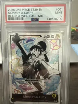 2026 One Piece ST29 EN Black & White Alt Art #001 Monkey D. Luffy PSA 9 MINT - Image 1