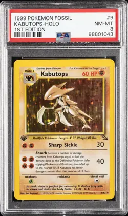 1999 POKEMON FOSSIL 1ST EDITION #9 KABUTOPS-HOLO PSA 8 - Image 1