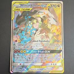 Pokemon Reshiram & Zekrom GX 222/236 SM Cosmic Eclipse Secret Rare Full Art Holo - Image 1