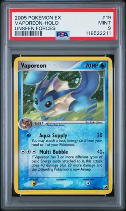 2005 POKEMON EX UNSEEN FORCES #19 VAPOREON-HOLO PSA 9 - Image 1