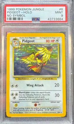 Pidgeot *No Symbol Error* Jungle 1999 Pokemon Jungle No Symbol PSA 9 #8 - Image 1