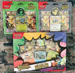 Pokemon Ascended Heroes Deluxe Pin Collection + 2 Komala & Tangela Blisters Lot - Image 1