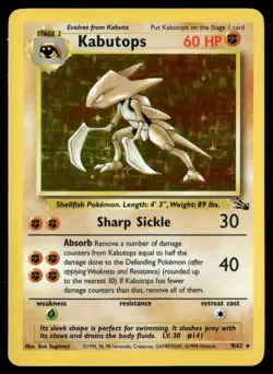 Kabutops 9/62 Rare Fossil Pokemon Unlimited Holo MP - Image 1