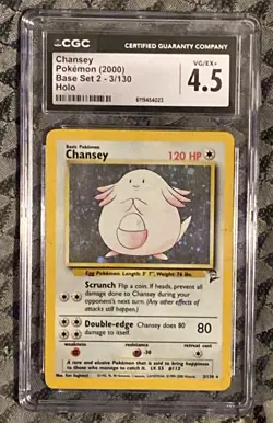 2000 Pokemon Base Set 2 Chansey Holo 3/130 CGC 4.5 VG/EX + - Image 1