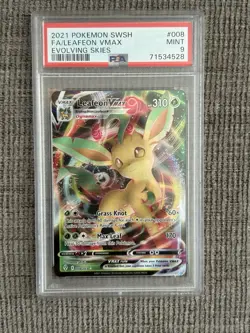 2021 Pokemon Leafeon VMAX 008/203 Evolving Skies Full Art Holo PSA 9 - Image 1